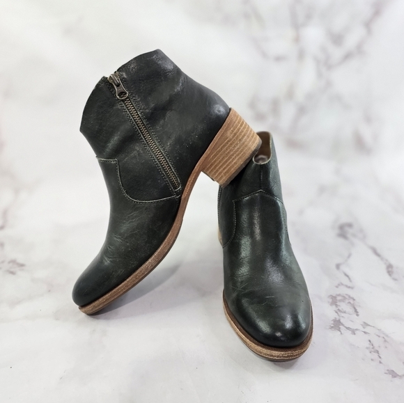 Kork Ease Booties Black 10 Women Mindo Ankle Boots Zip Block Heel Pointed - Picture 1 of 12
